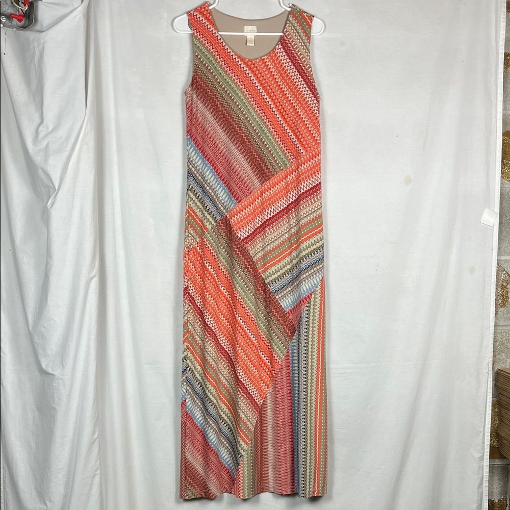 Peach and Brown Chicos Patchwork Sleeveless Maxi Dress